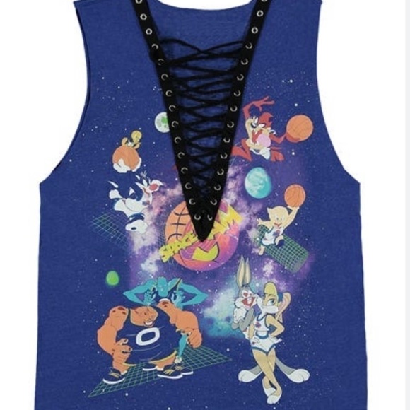 2/40$SPACE jam vintage bleu sleeveless top size medium - Picture 1 of 8